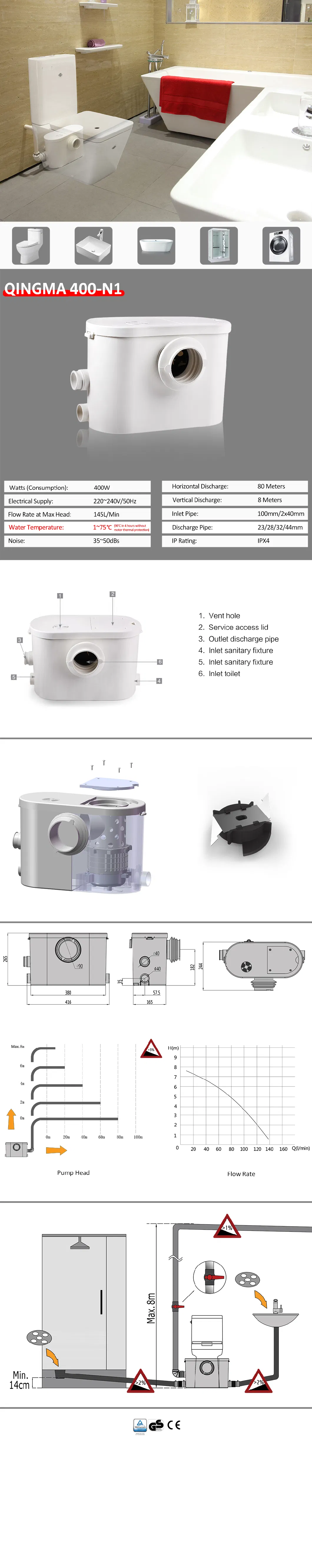 Qingma 400-N1 Sanitaire Broyeur Macerator Pump for Bathroom Waste Water